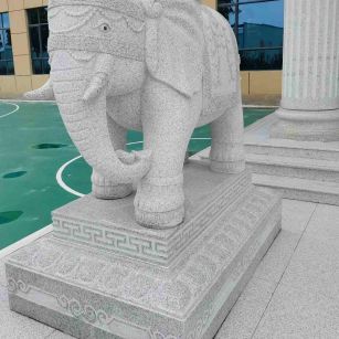 七台河 白麻花岗岩动物异形石雕-大象