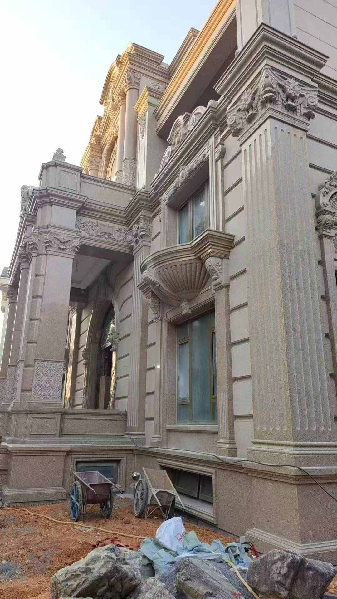 七台河 黄金麻花岗岩光面别墅外墙干挂施工完成