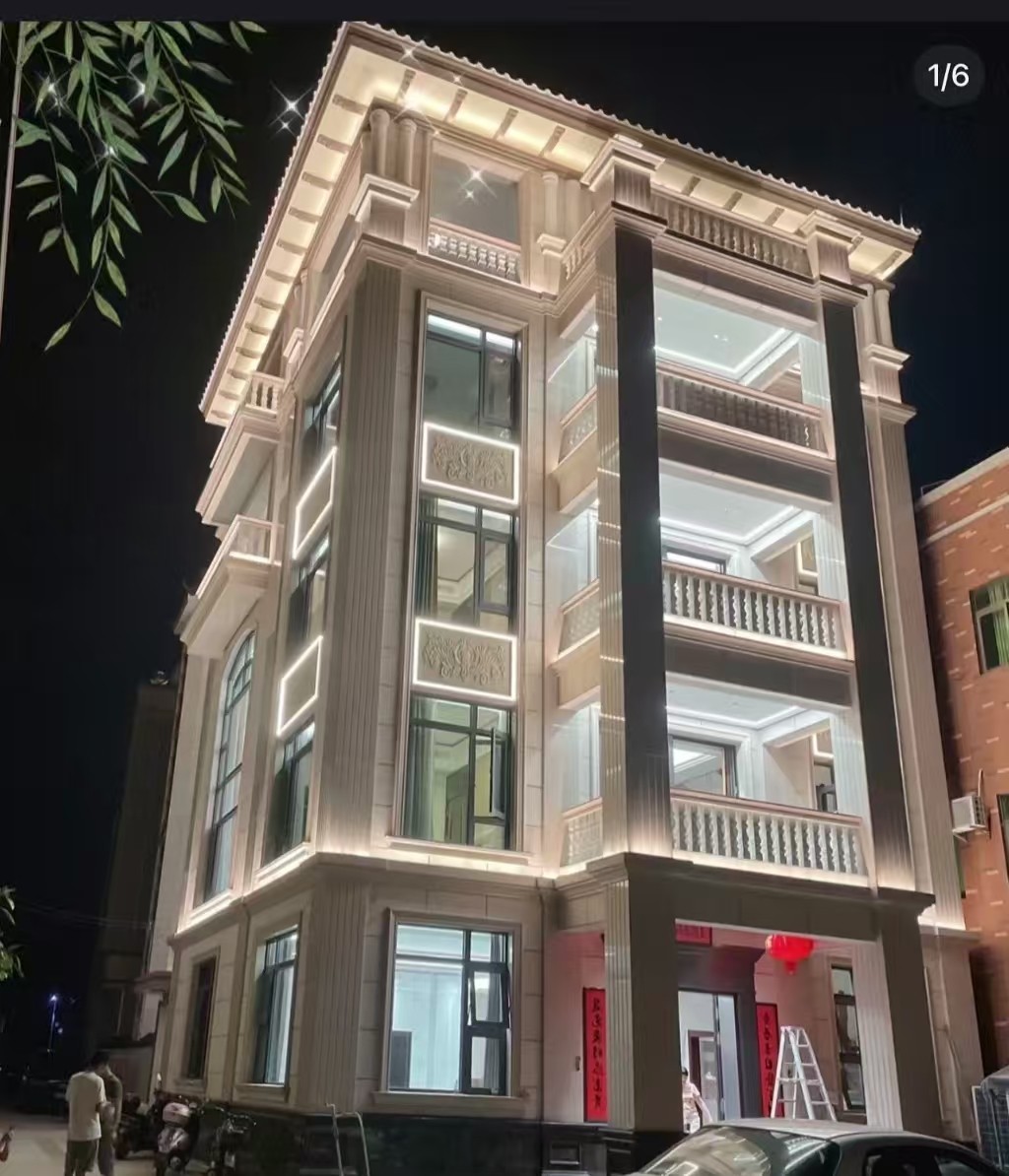 七台河 芝麻白花岗岩别墅外墙夜间效果