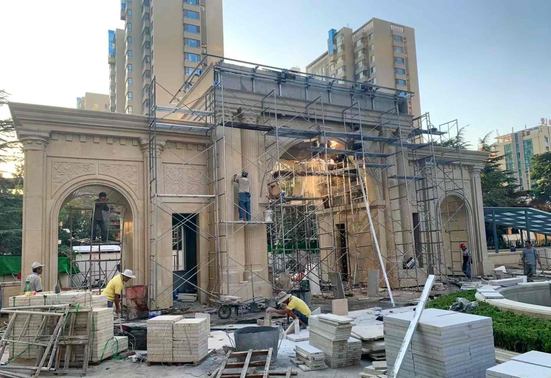 七台河 黄金麻荔枝面花岗岩小区门楼外墙干挂