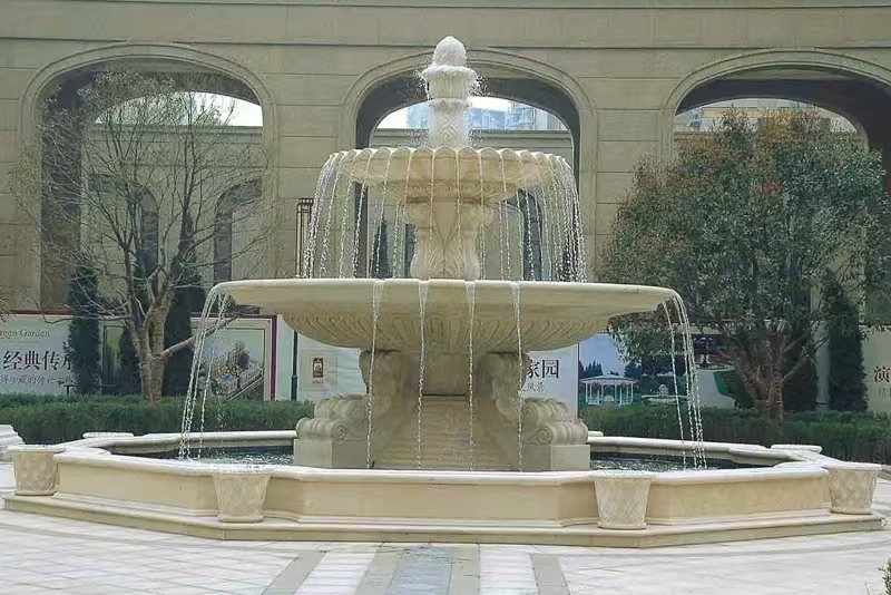 七台河 黄金麻花岗岩异型加工——户外庭院石雕流水喷泉